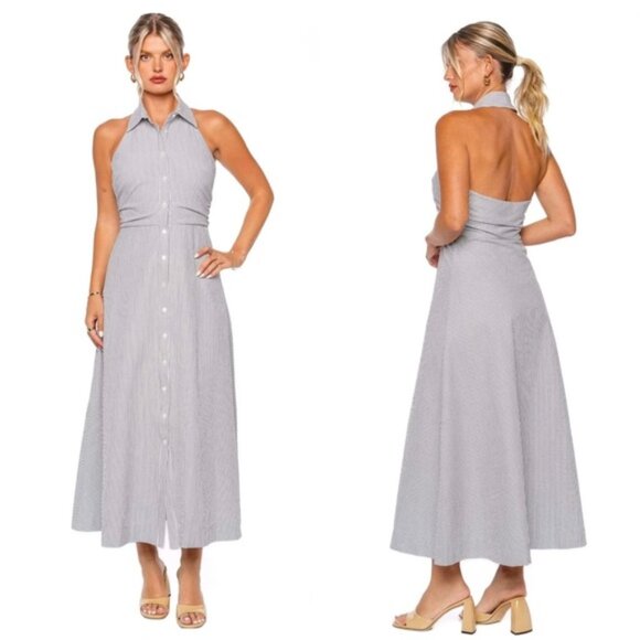 NWT Veronica Beard Mackey Seersucker Halter Back Midi Dress - Picture 16 of 16